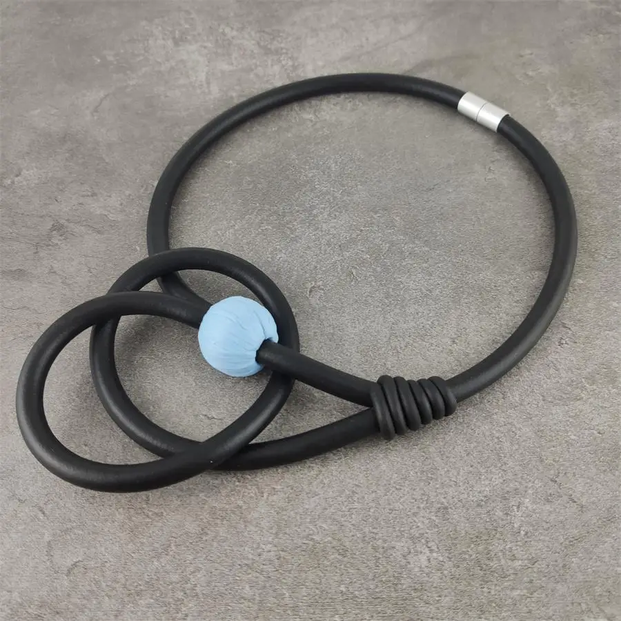 

Lagenlook Style Black Multi Rubber Cords Big Handmade Ball Pendant Necklace Punk Style Dropshipping