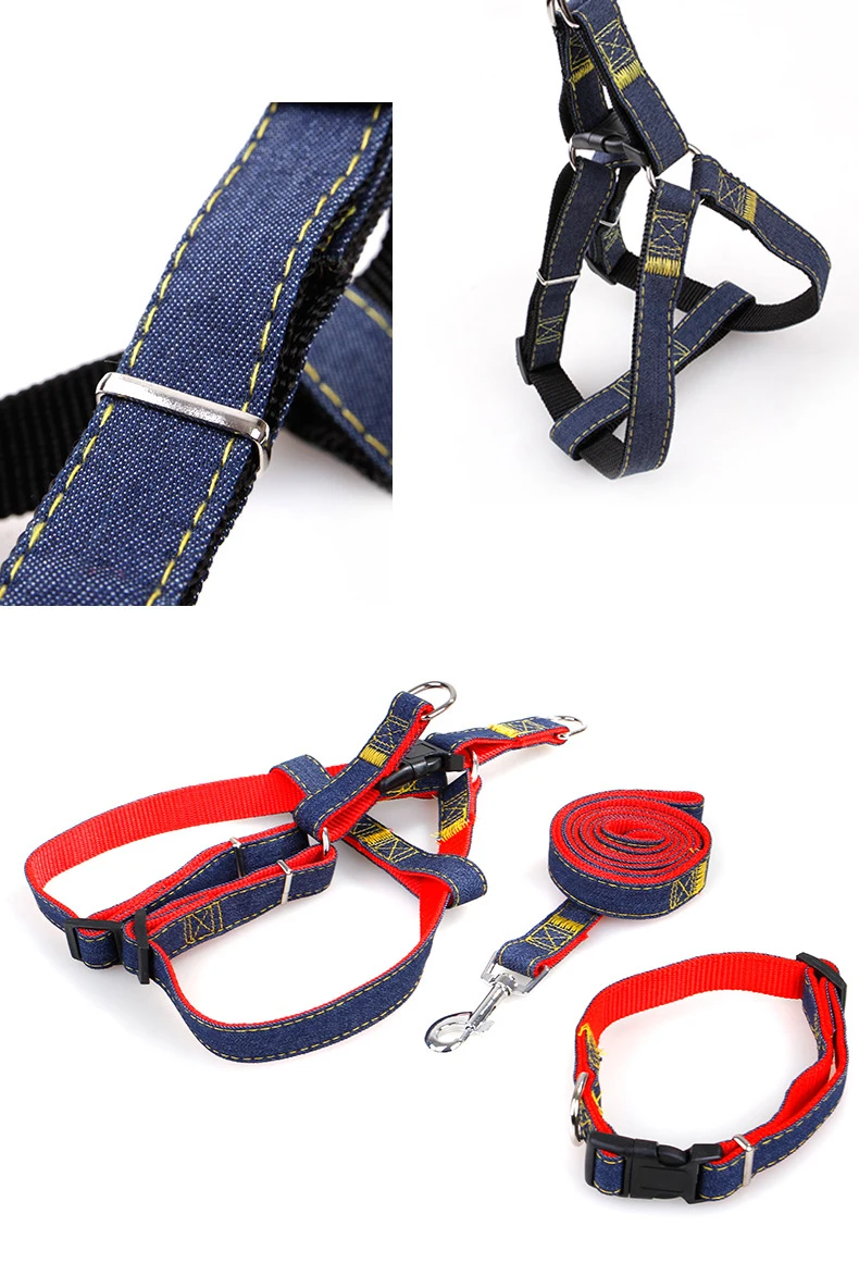 Pet Harness Jean Collar Chest Strap Rope Set Outdoor Sports Safety Lead Leash For Small Large Dogs Cat S M L XL Cloth Dog Chains (9)