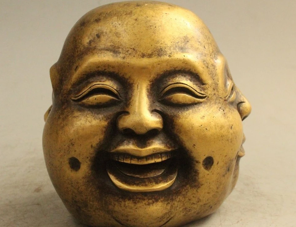 

4" Chinese Bronze Happy Laugh Maitreya happy or angry sad or joyous Head Statue