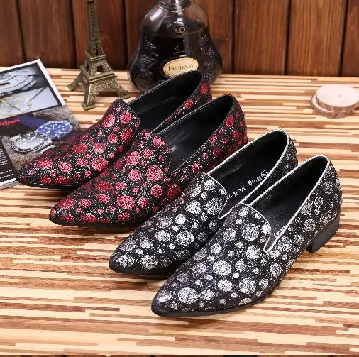 

Fashion Designer Brand Red Black Polka Dot Flats Wedding Party Male Oxford Shoes Glitter Spikes Loafers Shoes Men Dress shoes