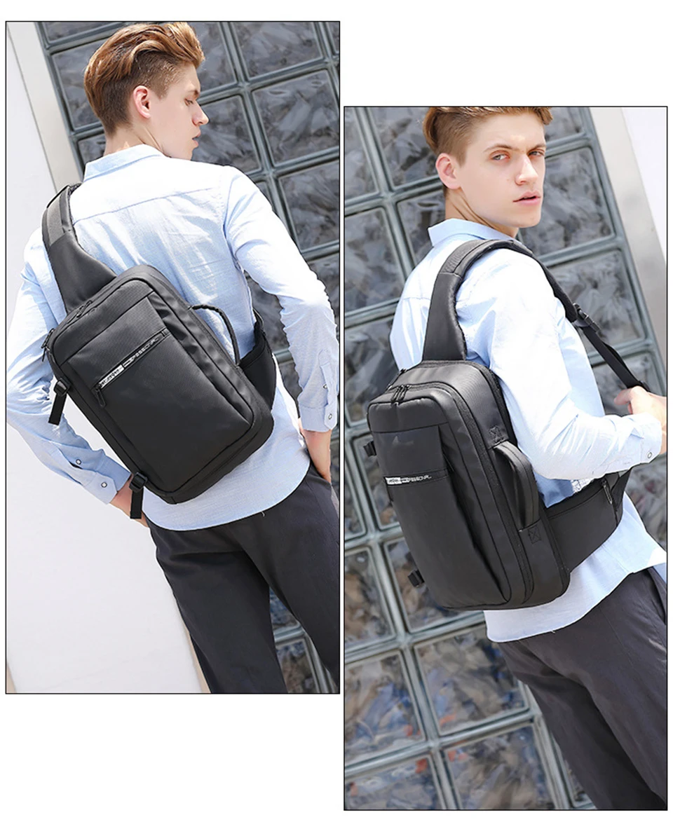 Men Chest Bags Anti Theft Travel 14'' Laptop Bag Waterproof USB Charging Bolso Business Male Bagpack Crossbody Shoulder Handbag (15)