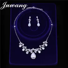 JUWANG бренд Ясно циркония комплект украшений для женщин AAA кубического циркония серьги Цепочки и ожерелья вечерние украшения подарок по заводской цене