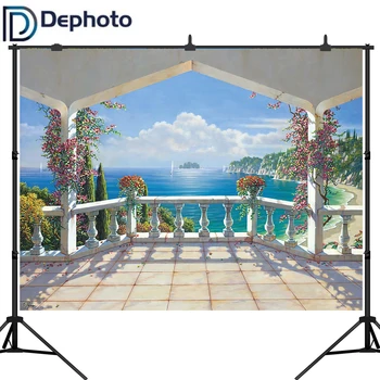 

Dephoto Background for Photo Studio Balcony Palace Sea Sailboat Tree Flower Nature Photography Backdrop Photobooth Photocall