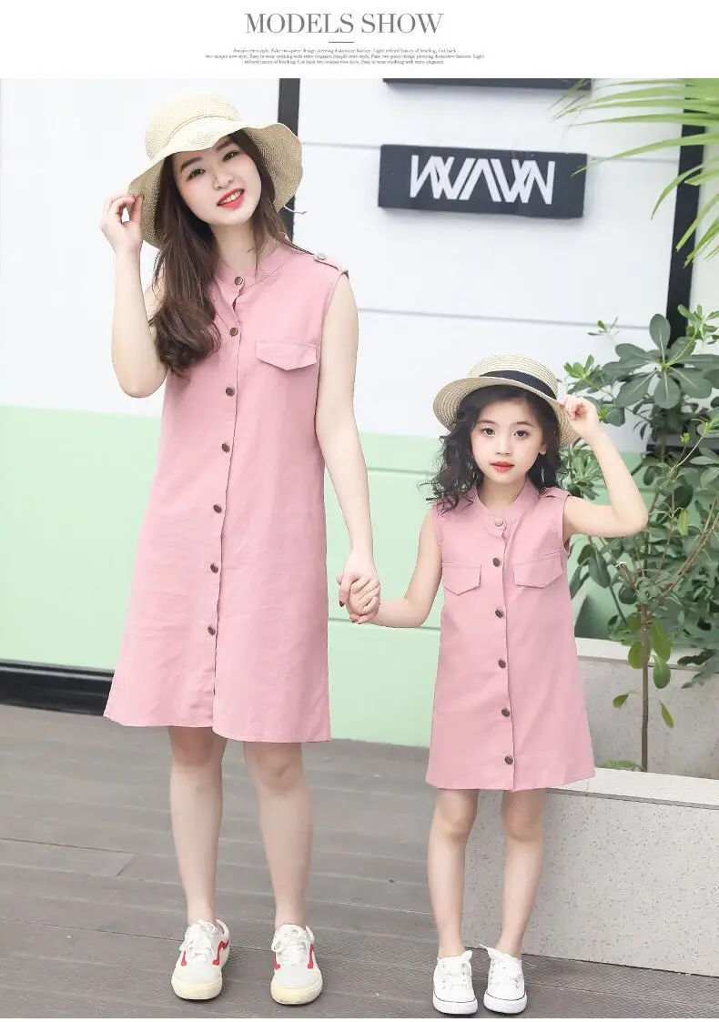 

Family Look Clothing Summer Mother&Daughter Girl Kids Pink Blue Dress Family Princess Dress Clothes for Woman & Girl