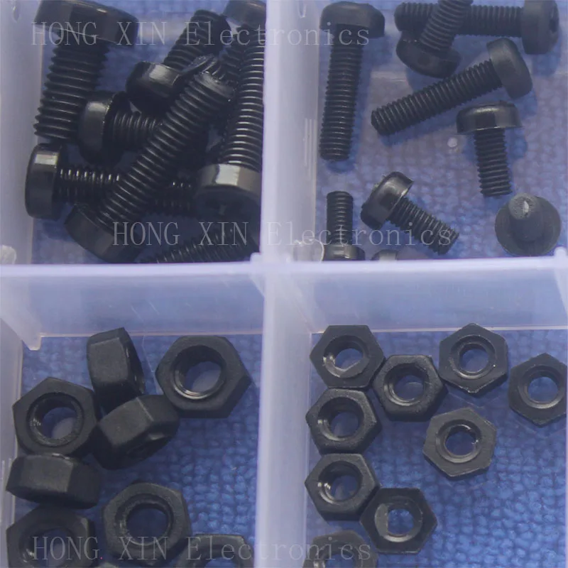 150Pcs M2 M2.5 M3 M4 M5 Nylon Hex Screw Bolt Nut Standoff Spacer Assortment Kit Black washer Plastic Nut