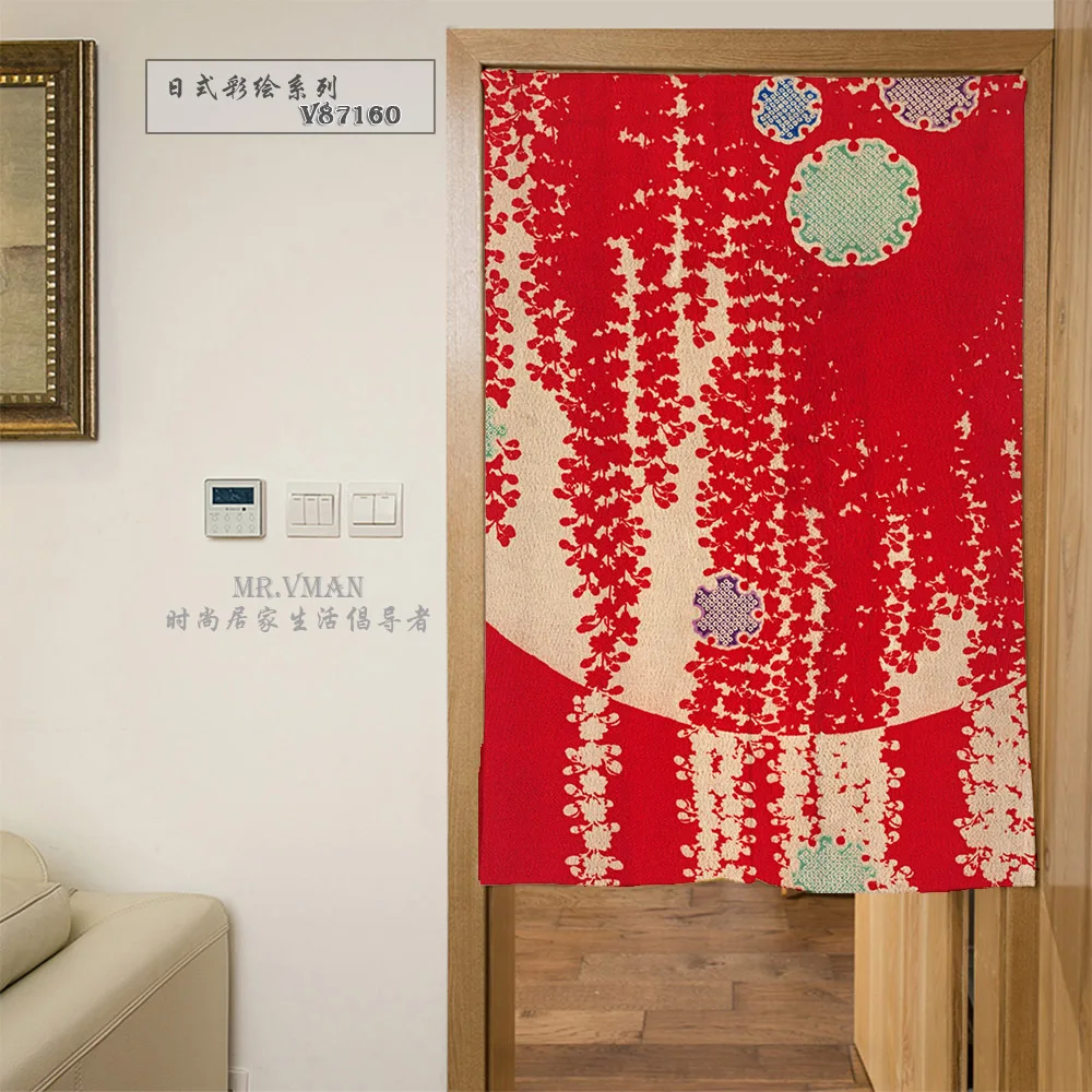 

Nice Curtains Japan Style Color Drawing flowers Pattern Red Door Curtain Polyesster Mouldproof Home Decorative Partition 85x120c