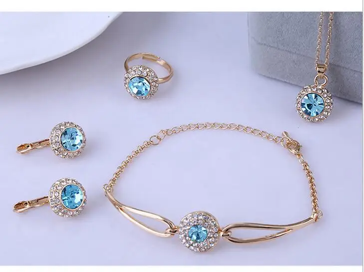 

hot sell new - RL bridal Shamballa wedding 18K Gold Plated Light BLUE CZ Zirconia Crystal Pendant necklace bracelet earrings r