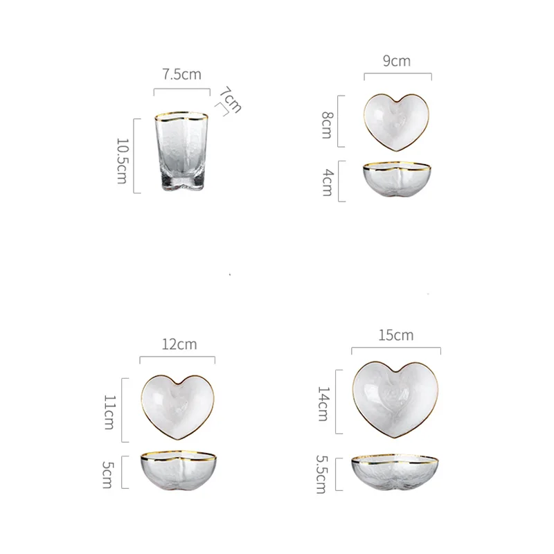 В форме сердца Пномпень молоток стеклянная Салатница Золотой обод стеклянная чашка креативная корзина для посуды посуда фруктовые миски