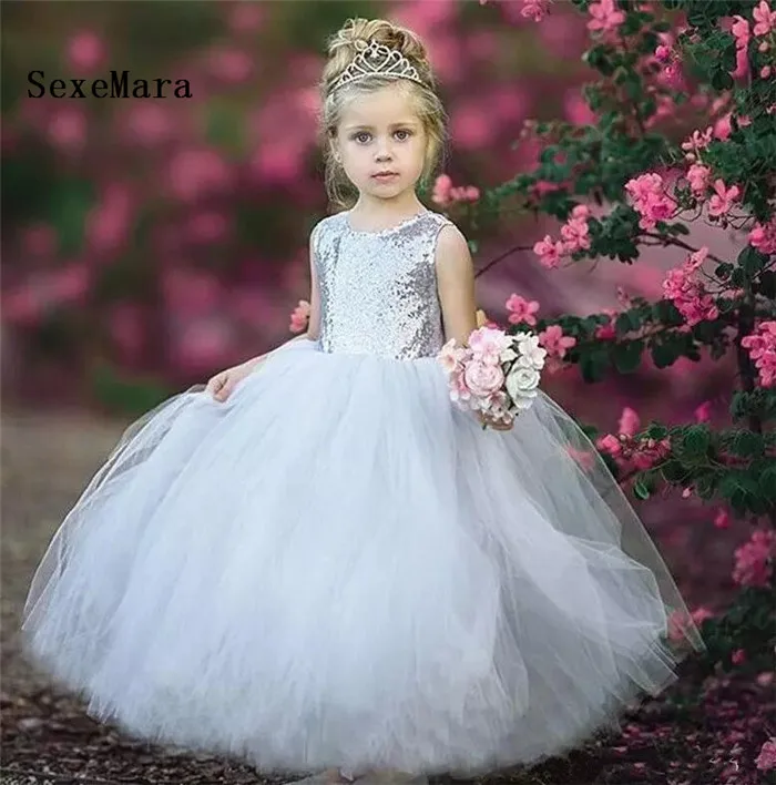 silver sequin flower girl dress