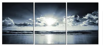

The Black White Sea Sunset Canvas Wall Art Landscape Canvas Prints for Home Decorations Set of 3 Panels No Framed
