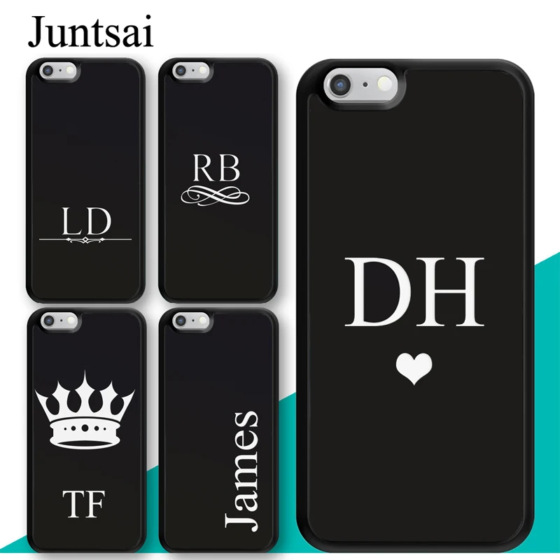 

Juntsai Personalised Initials Name Black Case for iphone 5 5s 6 6s 7 8 Plus X XR XS MAX TPU Back Cover Coque For iphone 7Plus