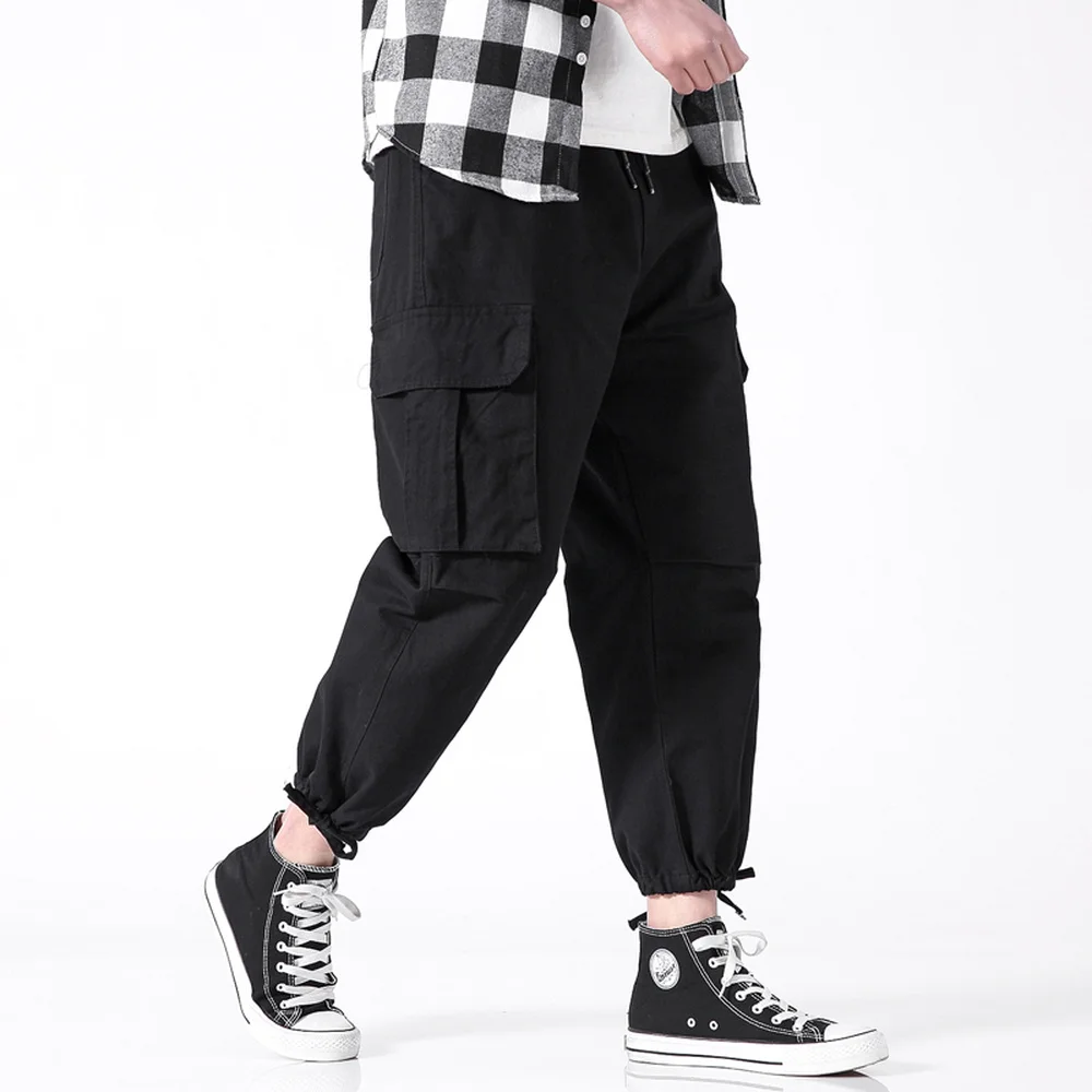 Spring Summer Joggers Streetwear Straight Cargo Pants Men Plus Size Side Pockets Pants Male 2019 Cotton Casual Plus Size 5XL