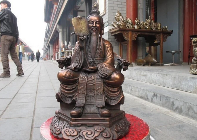 

wholesale factory Chinese Red Bronze Carved Taoism Lord Lao Zi Taoist sat on Dragon Throne statue