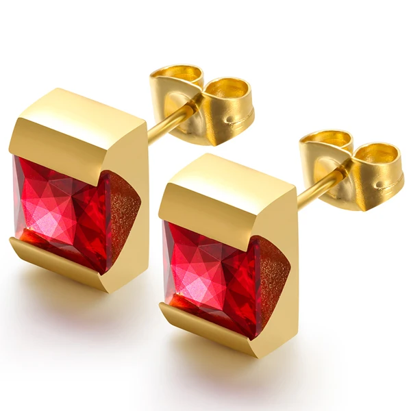 Модные корейские драгоценности, серьги с большим цирконием, высокое качество, 316L, нержавеющая сталь, Золотые серьги-гвоздики, свадебные серьги для женщин, подарок - Окраска металла: Red