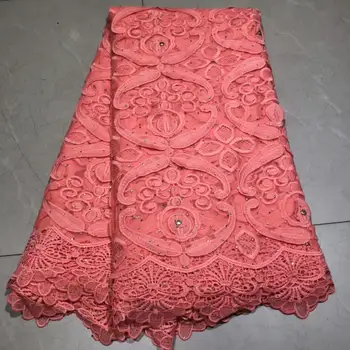 

Peach African lace fabric High Quality Swiss Voile Lace with stones 2019 latest African Lace Fabric for wedding dress 5yards/Lot