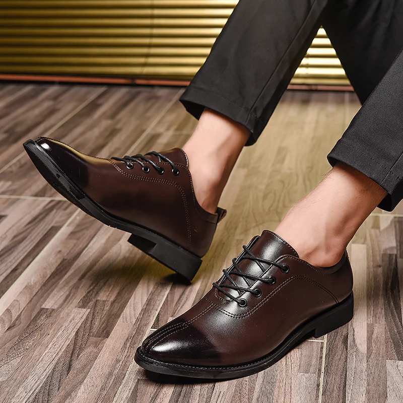 elegant genuine leather formal men shoes italian luxury brand wedding male footwear designer tan work dress oxford shoes for men (29)