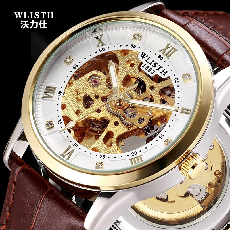 

Relogio Masculino Men's Automatic Mechanical Watch WLISTH New Hollow Waterproof Bracelet Watch Brand Luxury Male Clock Rose gold
