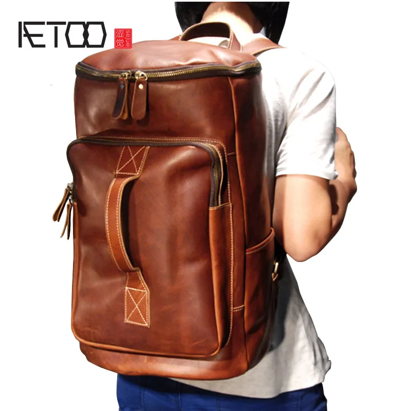 

BJYL Super large section of the first layer of imported crazy cowhide portable backpack dual travel bag men