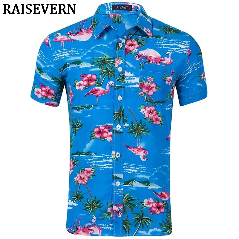

2019 Mens Hawaiian Short Sleeve Shirt 3D Flamingo Print Casual Summer Fashion Beach Vintage Streetwear Shirts Tops Camisa