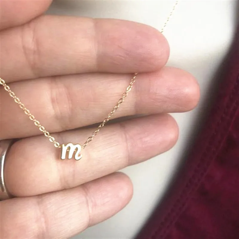 Davitu Tiny Cursive Initial Necklace Dainty Lowercase Initial Letter Necklace Delicate Personalized Name Gift for Mom Child Sister Metal Color: l, Main Stone Color: Gold
