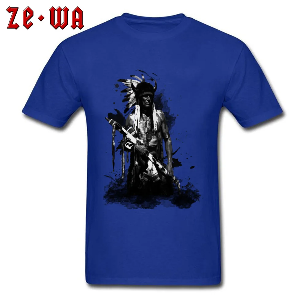 Cotton Fabric Mens Short Sleeve American Indian Warrior T Shirts Birthday Tees Coupons Custom Round Collar Tee Shirt American Indian Warrior blue