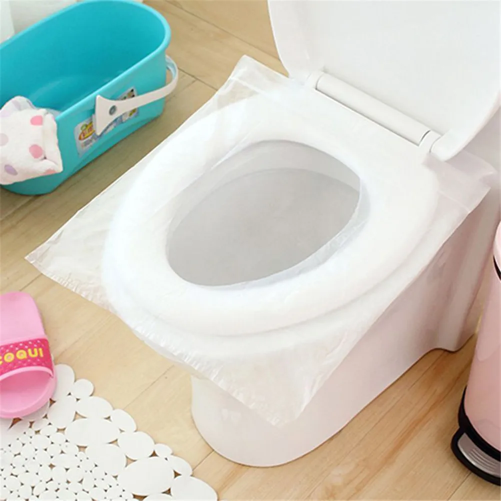 

50pcs Disposable Travel Safety PE Plastic Toilet Seat Cover Mat Cushion Mat
