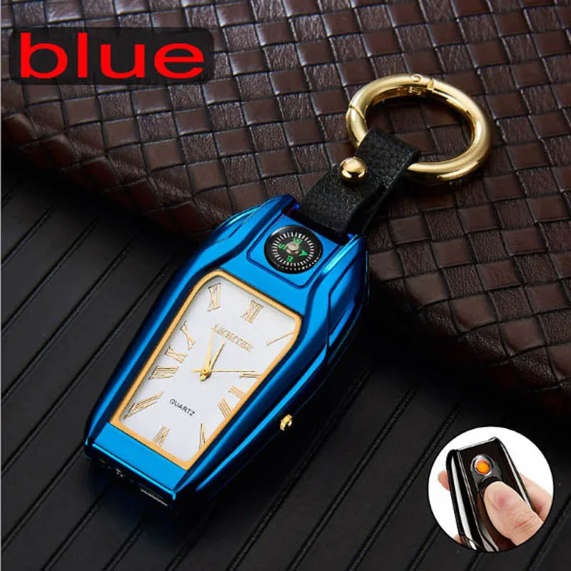 Многофункциональные часы USB сигарета зажигалка-фонарик - Color: blue