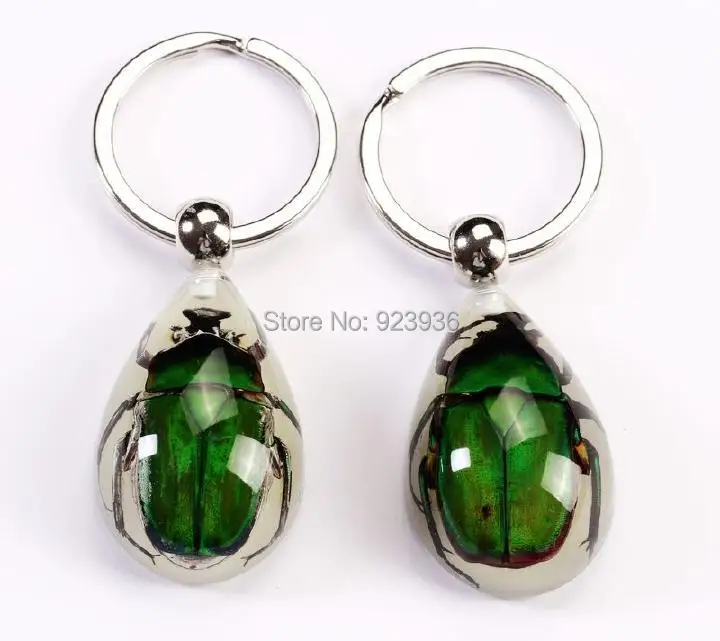 

free shipping 20 pcs WHOLESALE LOTS COOL CHINESE REAL GREEN BEETLE GLOW DROP KEYCHAIN