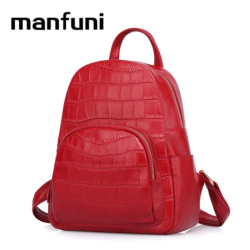 MANFUNI Genuine Leather Backpack Alligator Bags Luxury Women Backpacks For Teenage Girls Bag Real Leather Mochilas