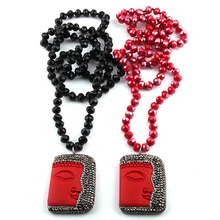 Monili Liberi di Modo di Cristallo Lunga Annodata Handmake Asfaltata Red buddha Collane Del Pendente Donne Collana Etnica