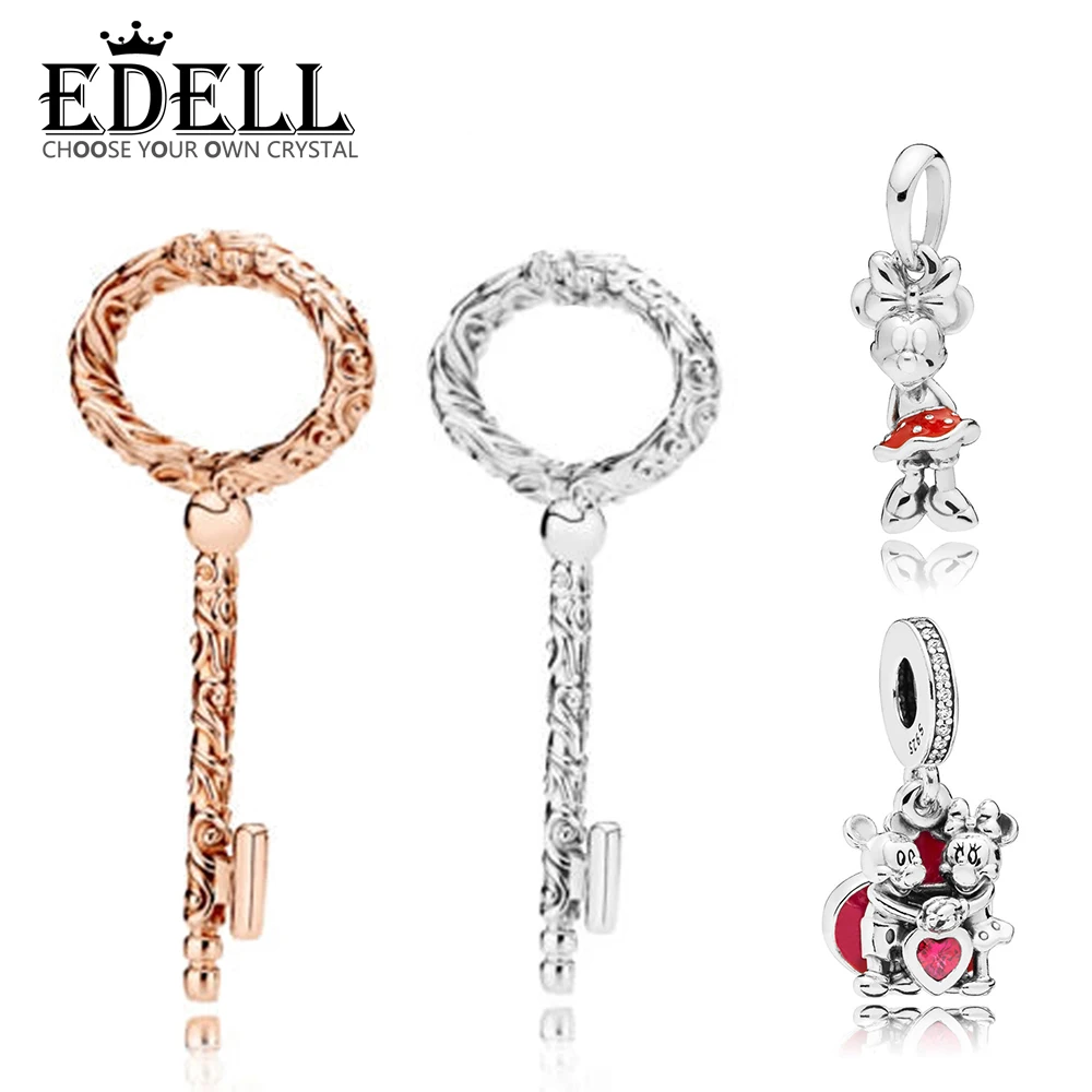 

EDELL 100% 925 Sterling Silver New 1:1 ROSE GOLD REGAL KEY NECKLACE Pendant with Love Hanging Charm Vintage Jewelry Wholesale