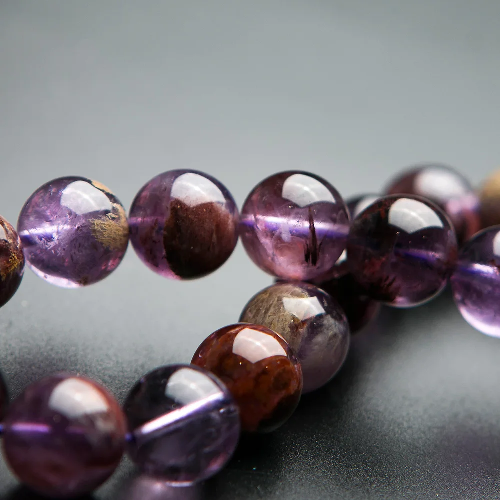 10mm Natural Cacoxenite Quartz Purple Phantom Round Beads Bracelets Crystal Women Men Stretch Best Reiki Rare Stone AAAAA