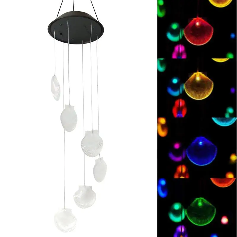 

LED Solar Seashell Wind Chimes Color Changing Automatic Light Sensor Wind Spinner Lamp for Home Party Balcony Garden Decoration