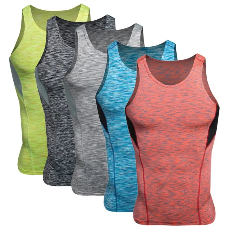 

2018 Cool Men Style Sleeveless Vest Men's Elastic Compression Quick Dry Breathable Training Gym Tank Tops