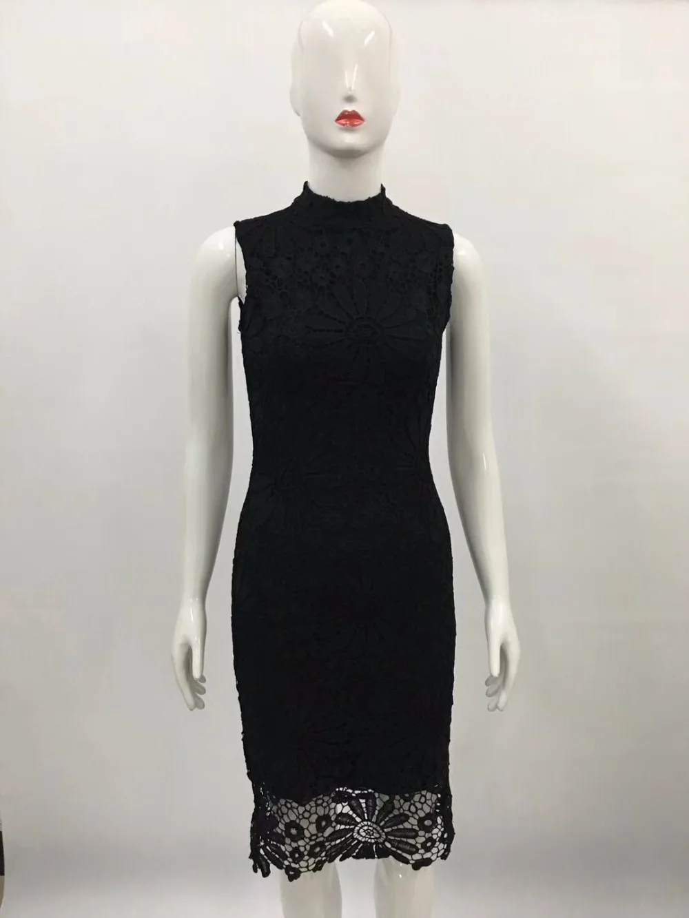 2018 Sexy Black Lace Party Dress Women Sleeveless Pencil Dresses Ladies Bodycon Bandage High