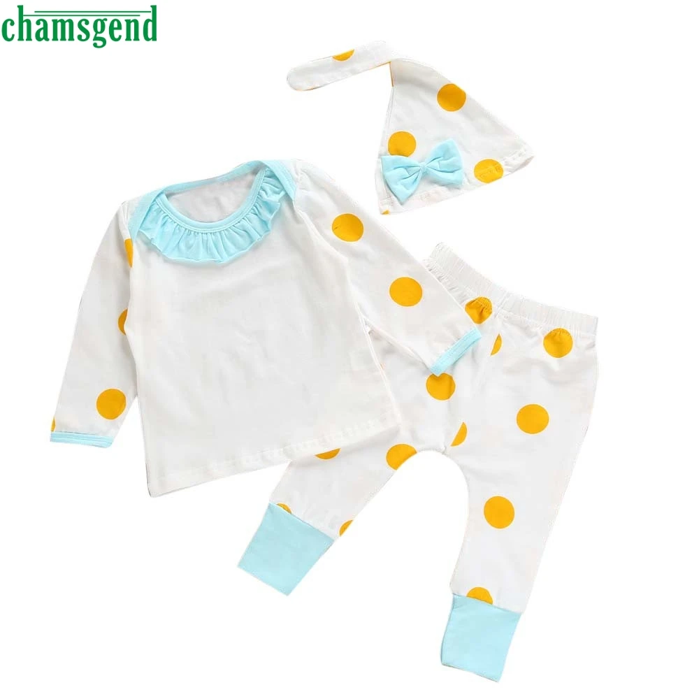 CHAMSGEND fashion Yellow Newborn Kids Baby Girl Boy Outfits Clothes Dot