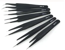 ESD10-15 6kinds Stainless Steel Tweezers Anti-static Electronic Components Tweezers Corrosion Resistant Maintenance Repair Tools