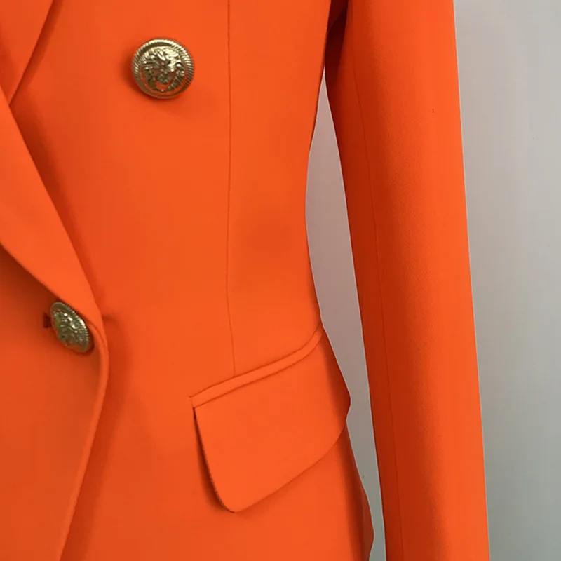 Осенний стиль оранжевый цвет длинный рукав двубортный шаль воротник пальто модные офисные женские куртки