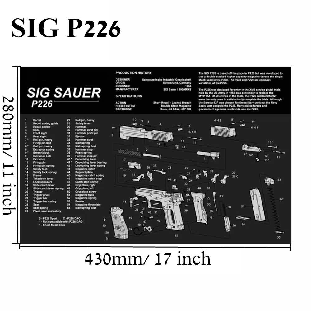 SIG P226 Большой чистящий коврик для ружья AR15 AK47 Glock 1911 SIG винтовка пистолет оружейный оружейник разборка ремонт набор инструментов для сборки скамьи колодки - Цвет: SIG P226