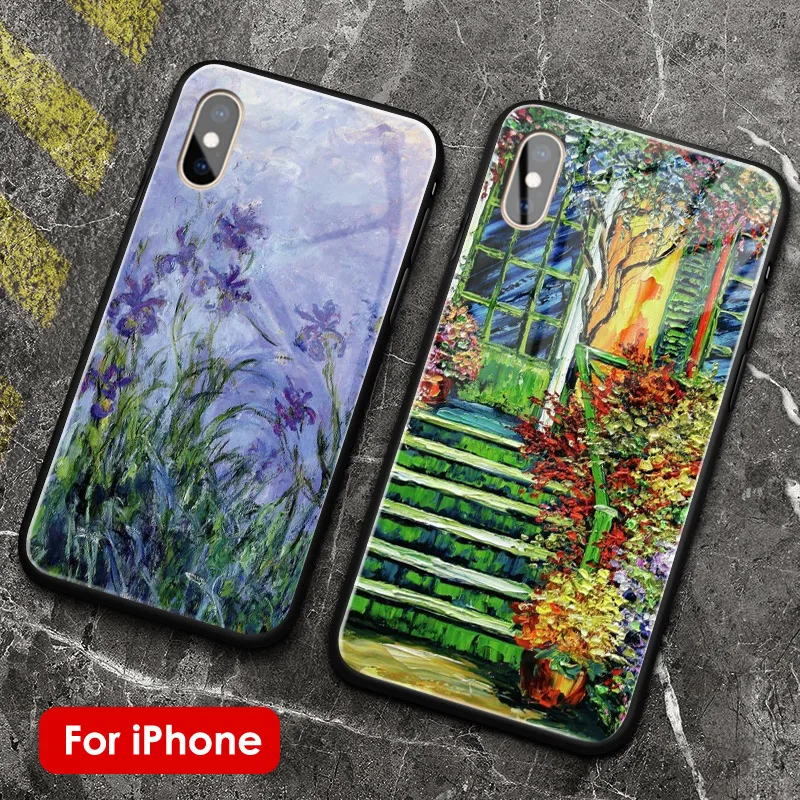 Claude Monet art Paintings soft silicone tempered glass shell phone case for iPhone 5 5s Se 6 6s 7 8 Plus X XR XS 11 PRO MAX | Мобильные