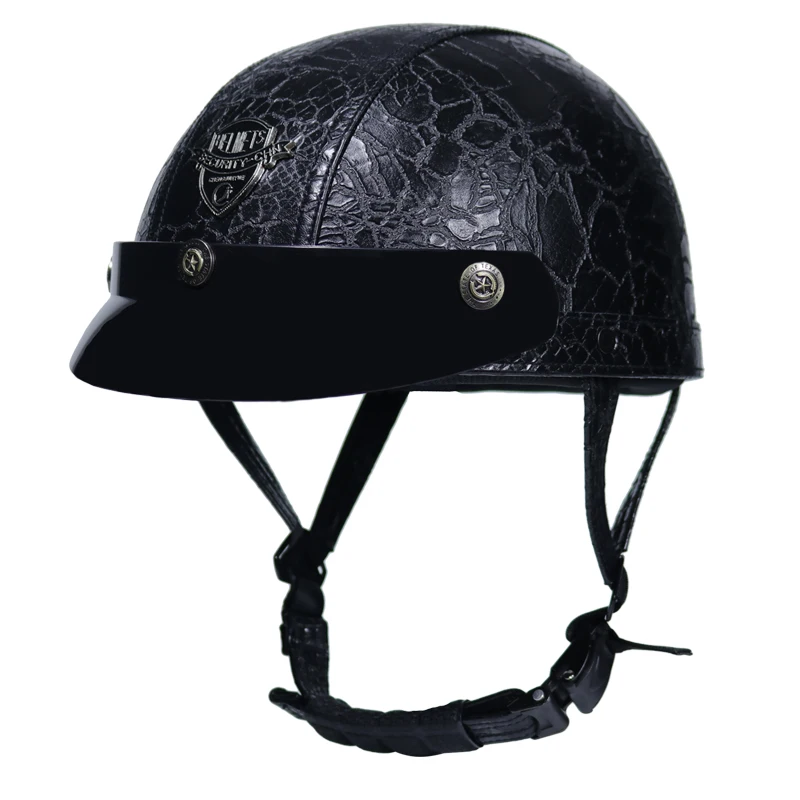 Motorcycle Motorbike Rider Half PU Leather Retro Helmet Visor With
