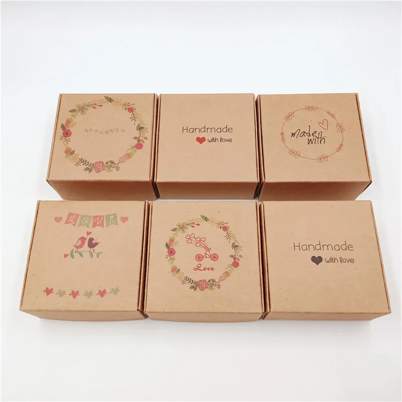 20 шт. 6,5x6,5x3 см ручной работы с любовью картонные коробки для прополка День рождения подарок на день матери упаковочная коробка с различными печати