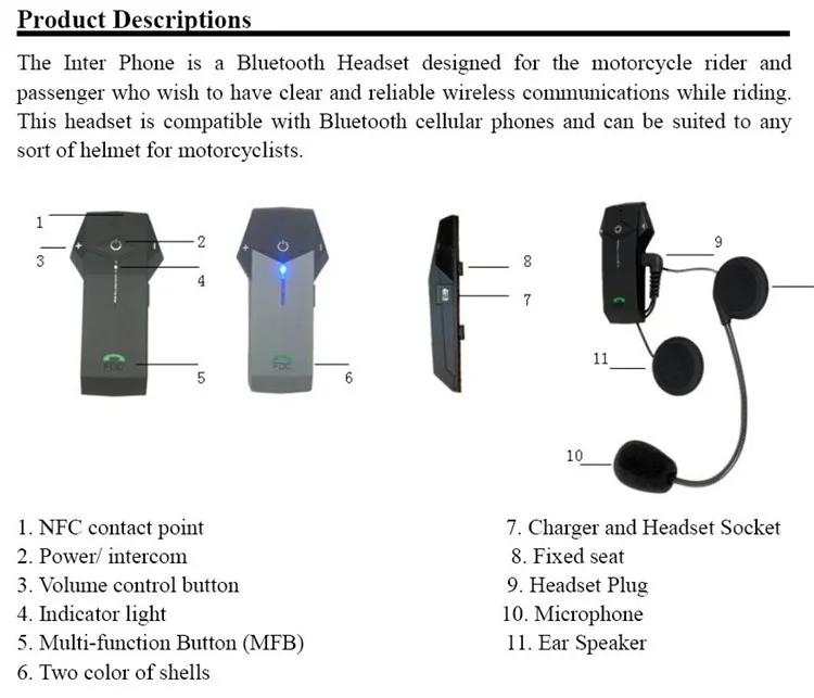 Bluetooth Motorcycle Helmet Intercom Support NFC BT Moto Interphone  Hand-free Headsets Intercomunicador with FM Radio for Skiing (19)