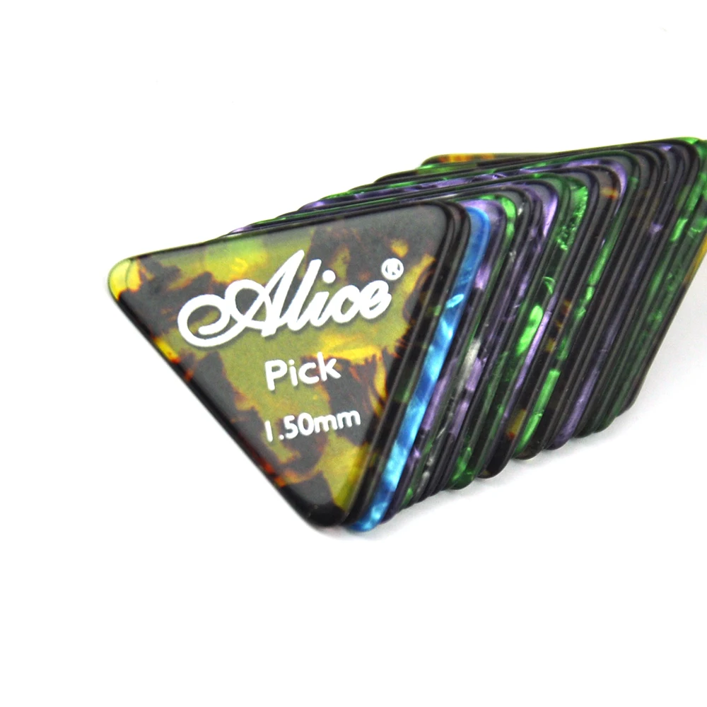 Много 100 шт Алиса AP-L целлюлоид Шарп треугольная Гитара комплекты медиаторов 6 толщина ассорти