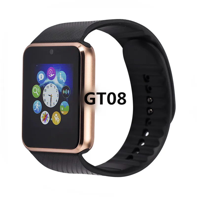 Bluetooth Smart смарт часы мужские GT08 часы телефон Smartwatch Gt08 сим-карты TF карты Камера Smart Часы для Apple Watch Iphone 7 6 6s Android смартфон часы умные - Цвет: Золотой