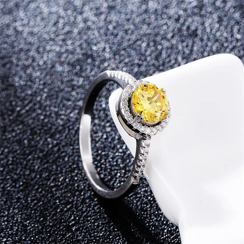 

Fine Jewelry S925 Sterling Silver Rings For Women Round Yellow Stone Wedding Ring Bridal Engagement Bijoux Femme Accessories