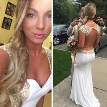 kristall perlen sexy backless chiffon meerjungfrau brautkleider 2016 vorne geschlitzt elegante langen party abendkleid
