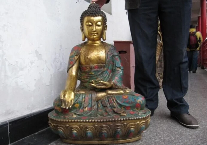 

USPS to USA S2964 China Fane Old Bronze Gild cloisonne Tathagata Shakyamuni Amitabha Buddha Statue (B0328)