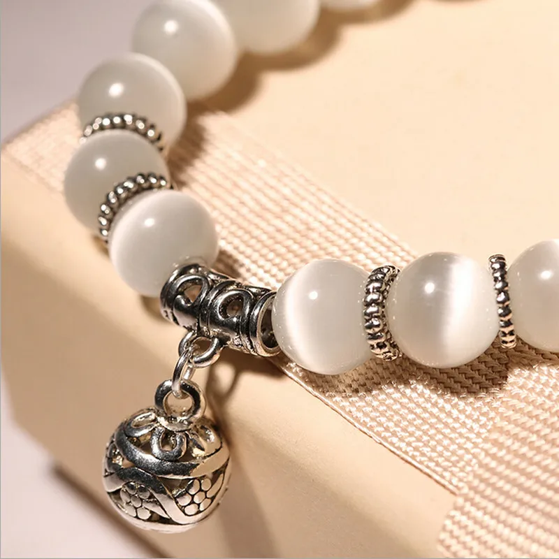 Natural Opal Beads Bracelets Crystal Fashion Women Bracelet Vintage Stainless Steel Braceletes For Women