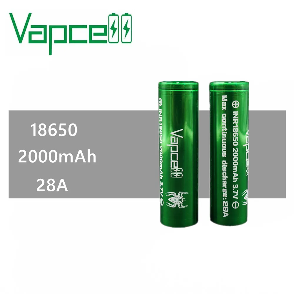 

1pcs Vapcell 18650 rechargeable battery 2000mah 28A 3.7V HIGH POWER electronic smoke E-CIG cigarettes New product 2018